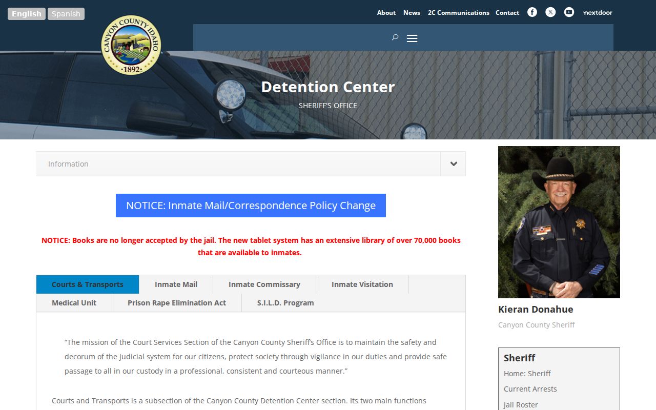 Canyon County arrest history detention center information