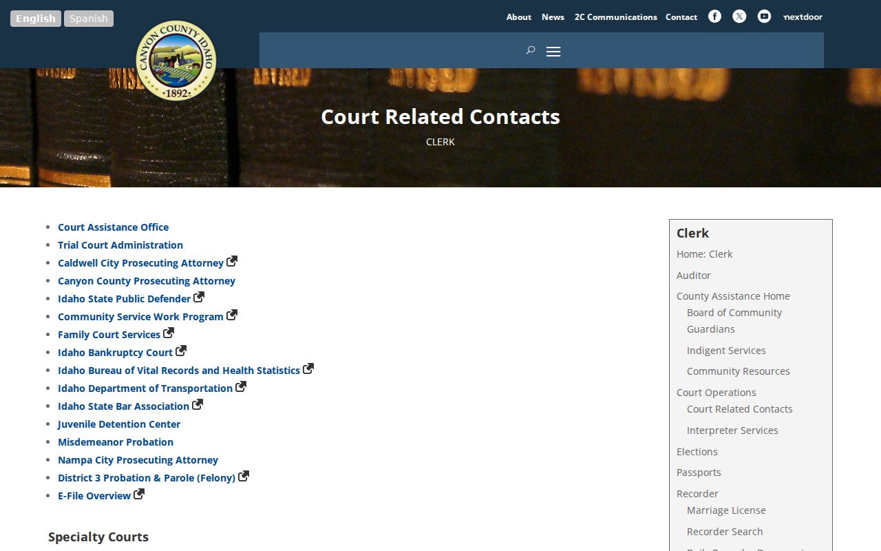 Canyon County criminal court cases and specialty court contacts