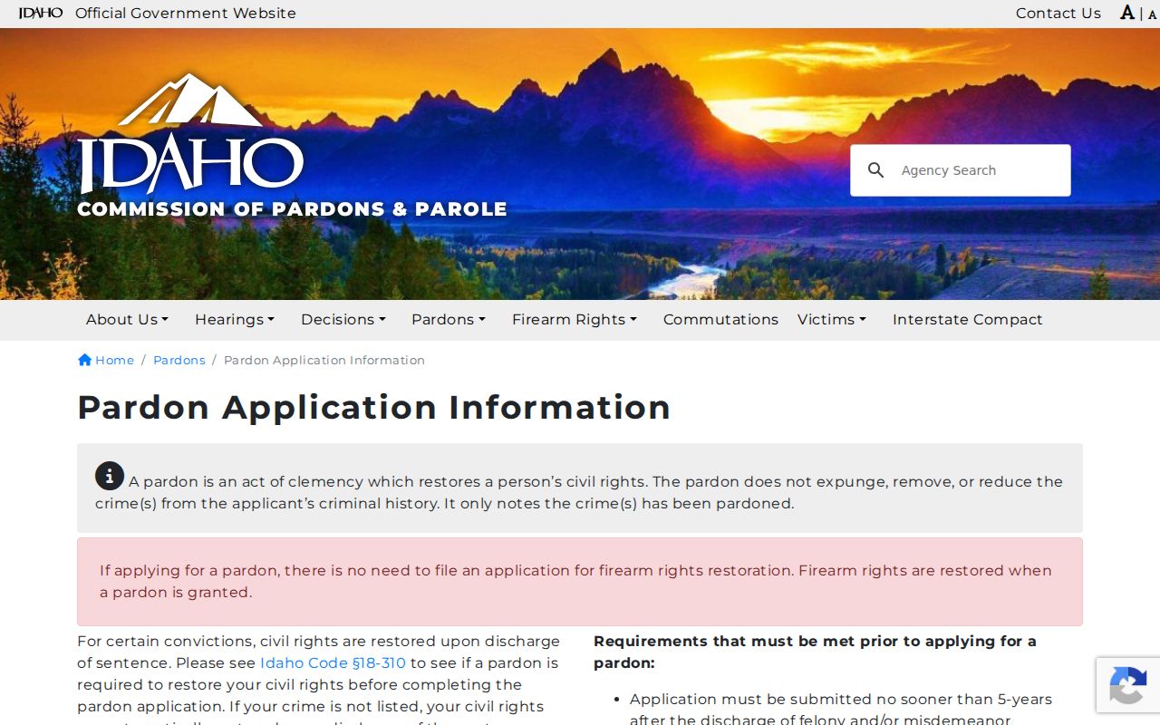 Idaho pardon limits for Canyon County criminal records