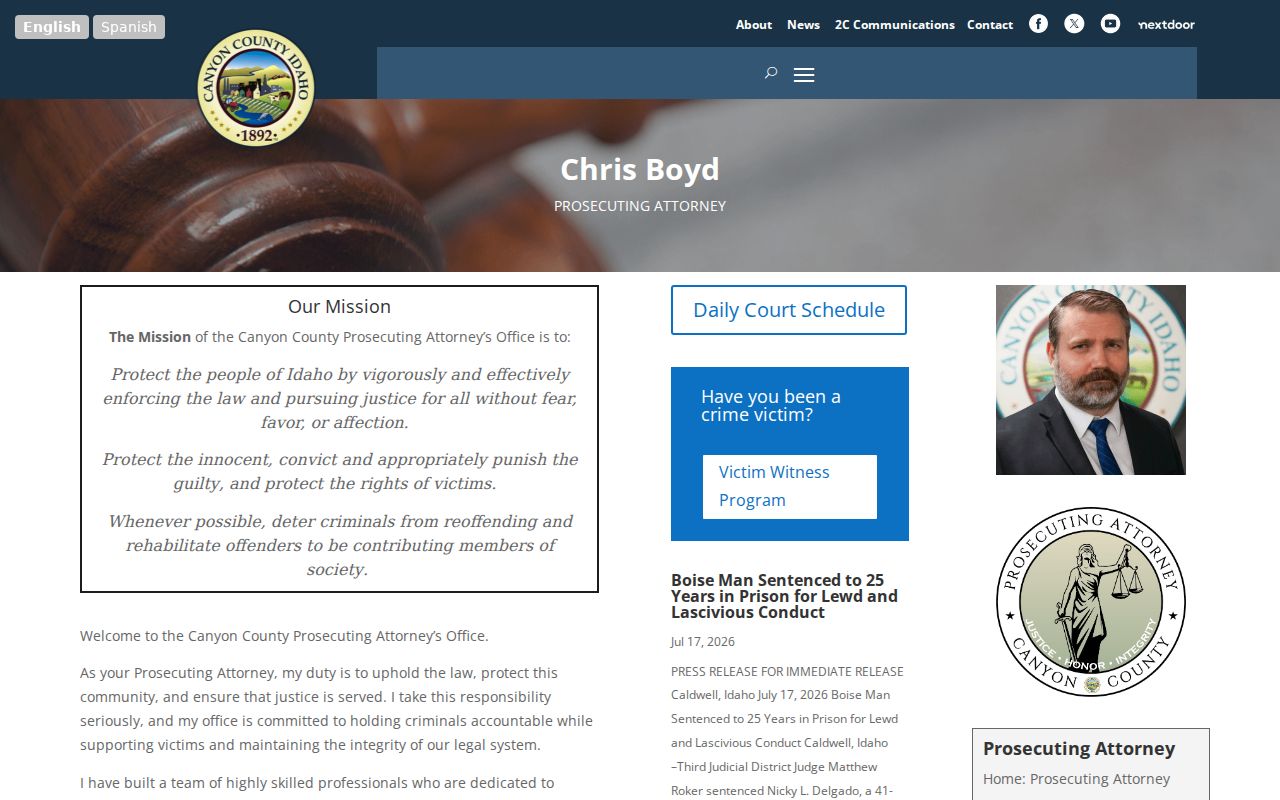 Nampa criminal case records and Canyon County Prosecutor source